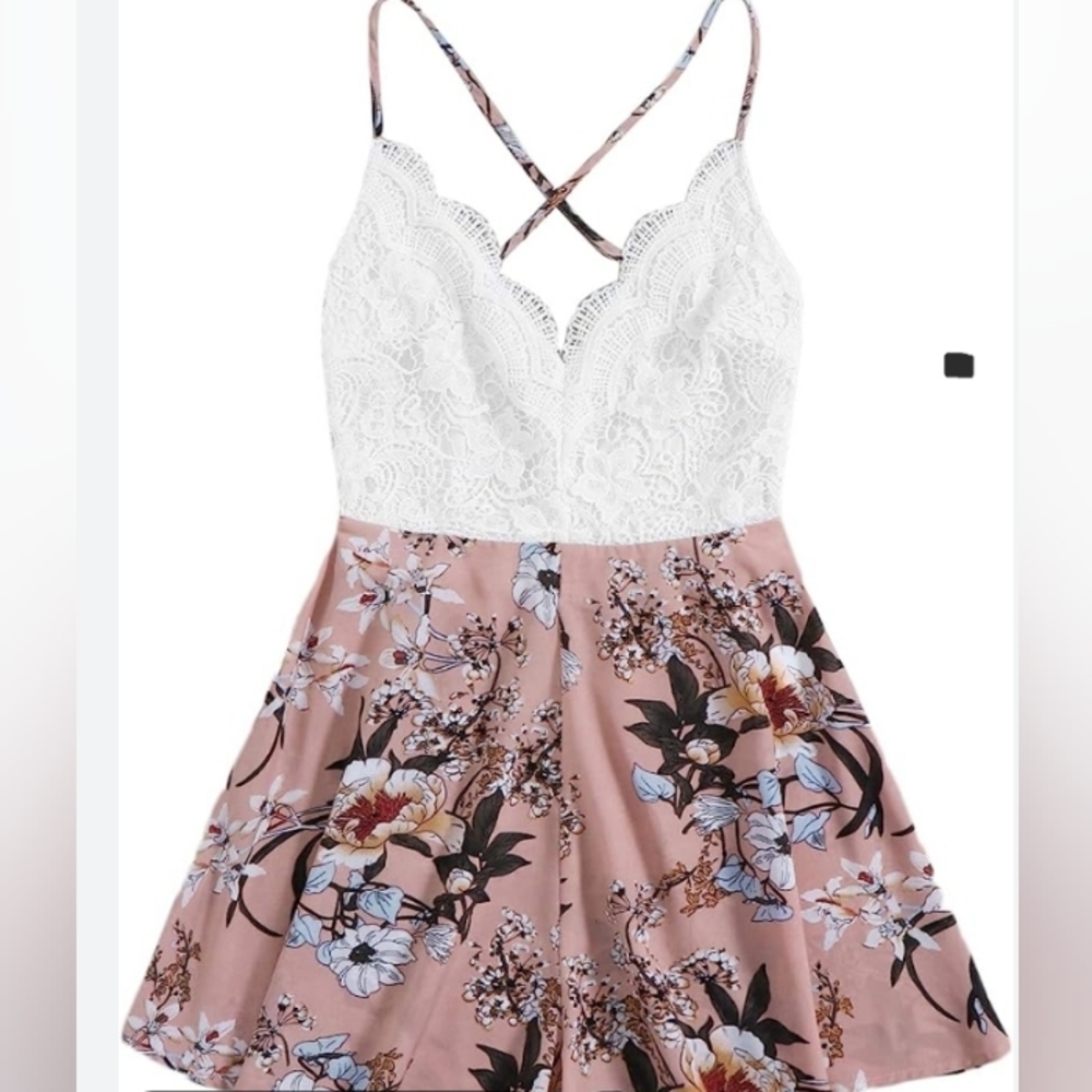Xl White lace and pink shorts romper